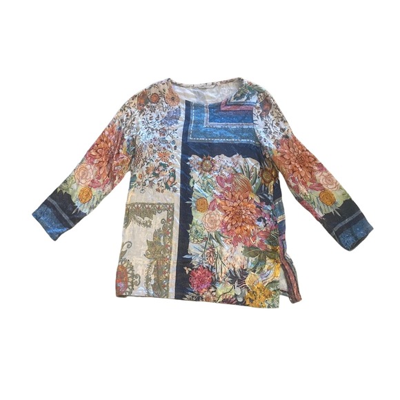 S Soft Surroundings 2BJ49 Ashbury Velvet Tunic Top Floral Print Shirt Romantic - Picture 1 of 6